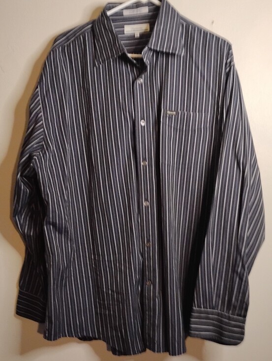 faconable Other - Men's Long‎ Sleeve Navy Stripe Button Down Shirt